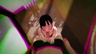 Chailín na háise licks coileach agus a chur ar buille post maith