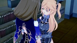 Fischl获取性交的丽莎。 女孩在动漫的女孩性交。